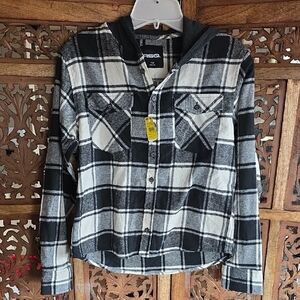 RSQ Black and White Checkered Hooded Shirt